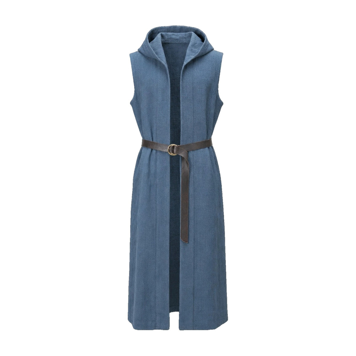 Grey sleeveless hooded overcoat