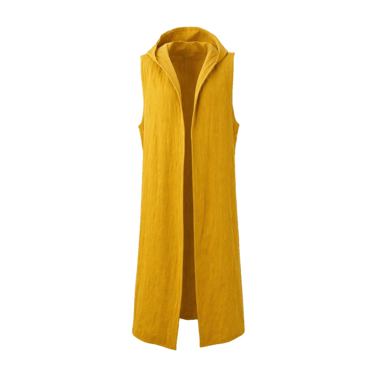 Yellow sleeveless hooded overcoat