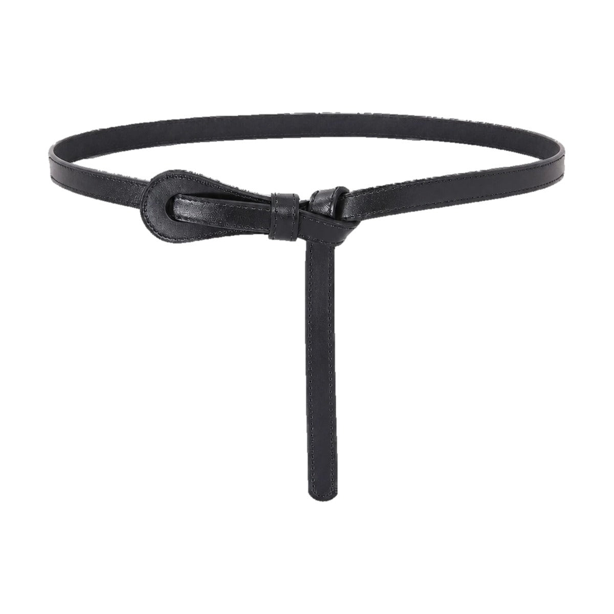 Black slim leather tie belt