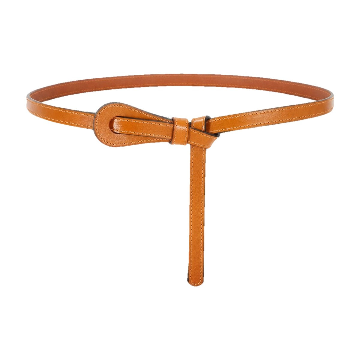 Camel slim leather tie belt