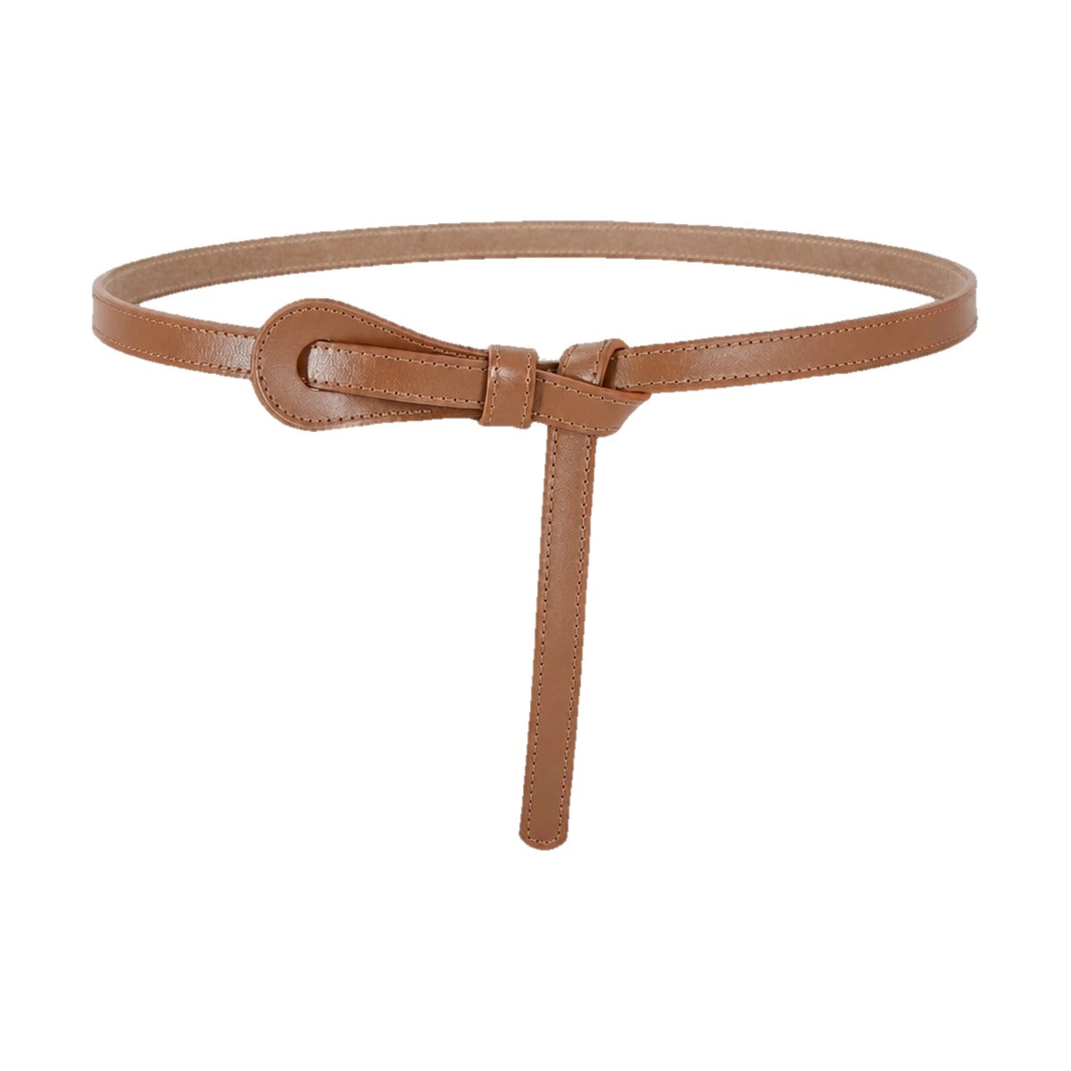 Caramel slim leather tie belt