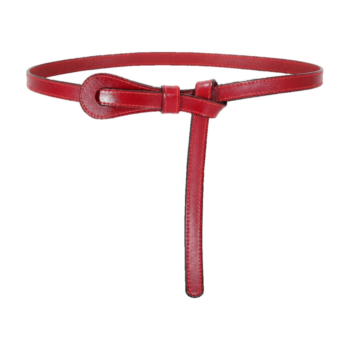 Red slim leather tie belt