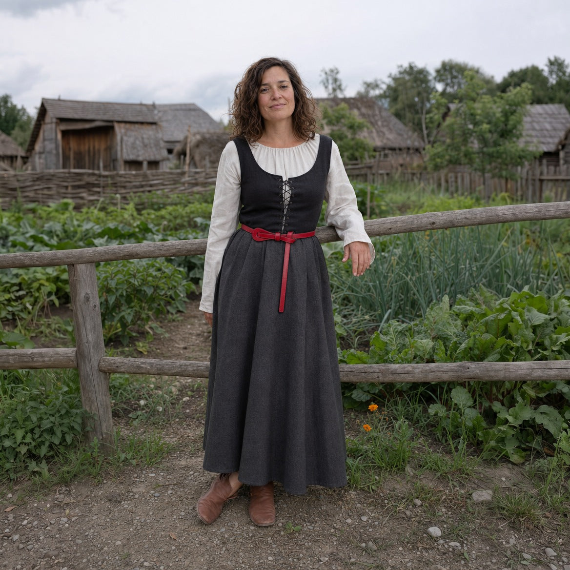 Slim leather tie belt styled over a peasant blouse and long skirt