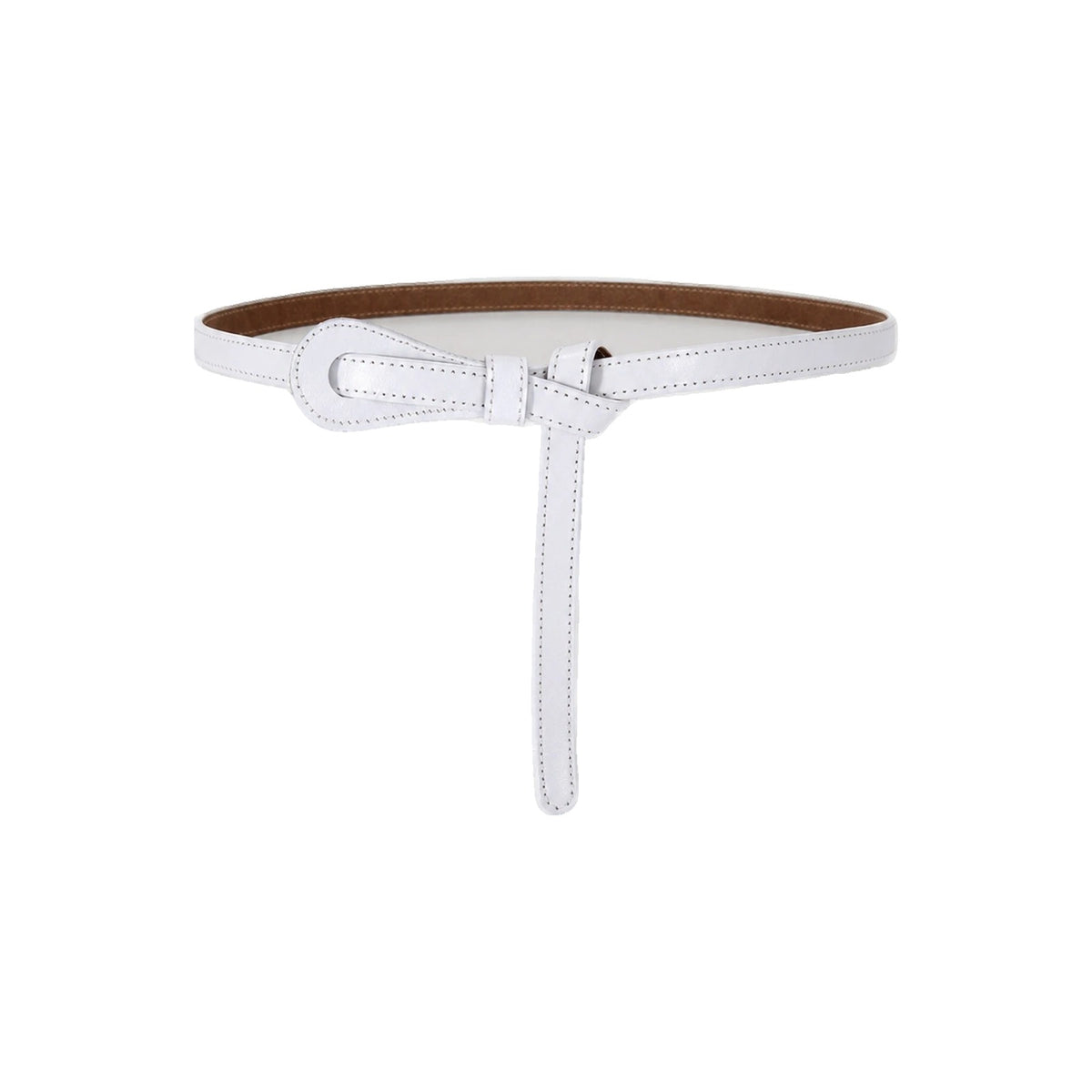 White slim leather tie belt