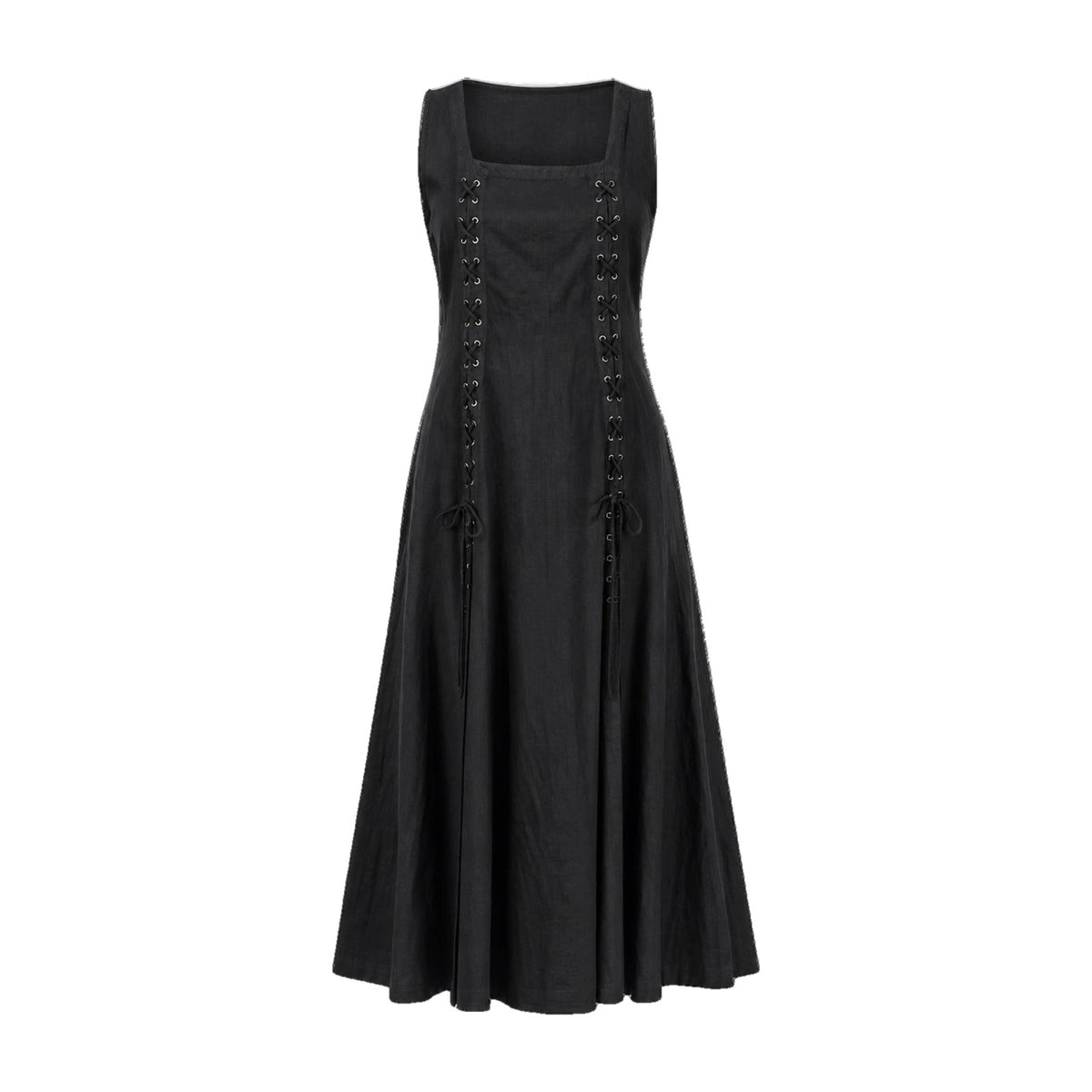 Black square-neck lace-up renaissance dress