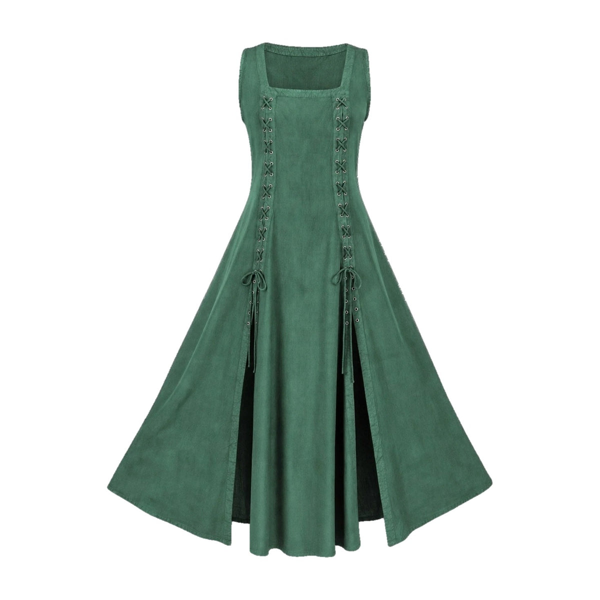 Green square-neck lace-up renaissance dress