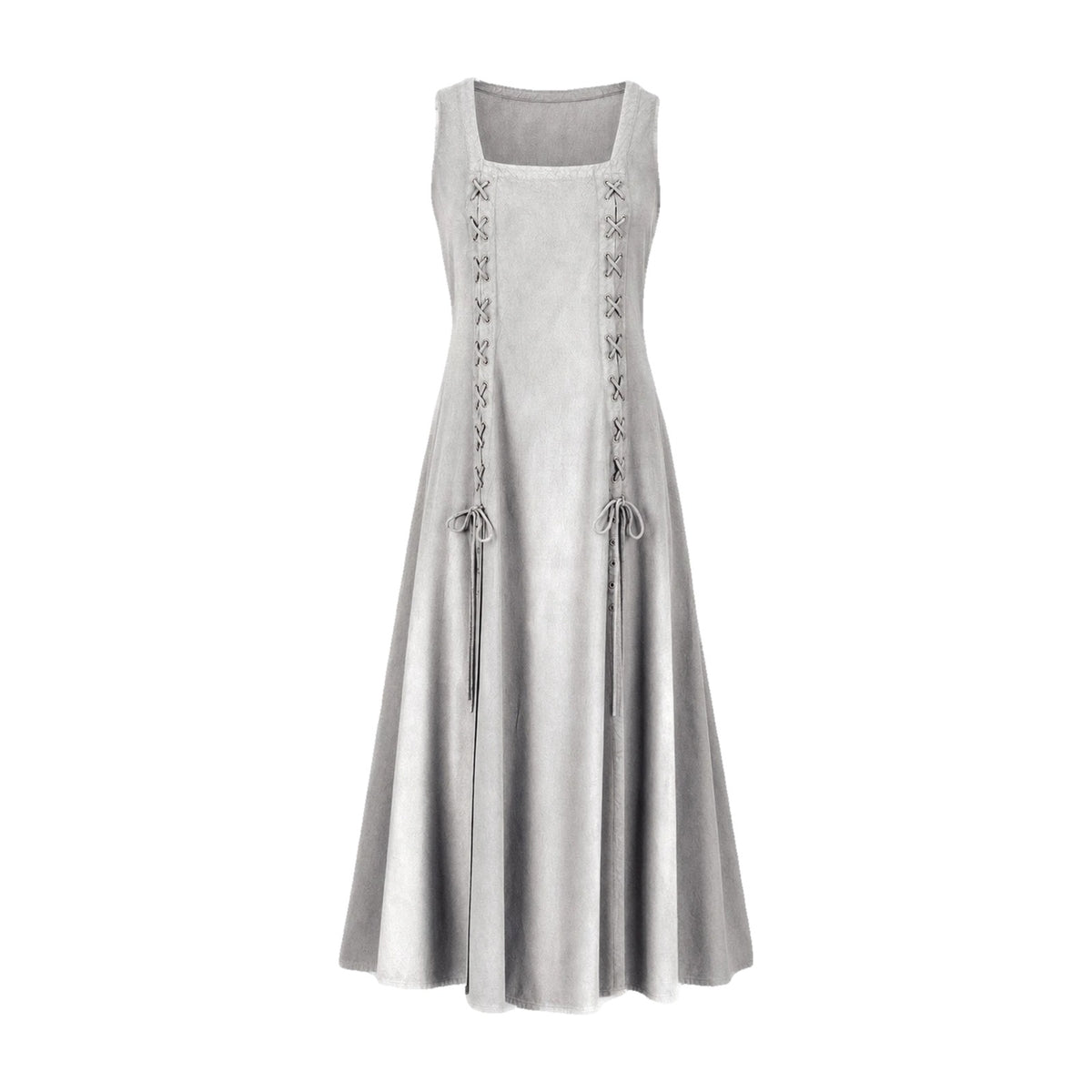 Grey square-neck lace-up renaissance dress