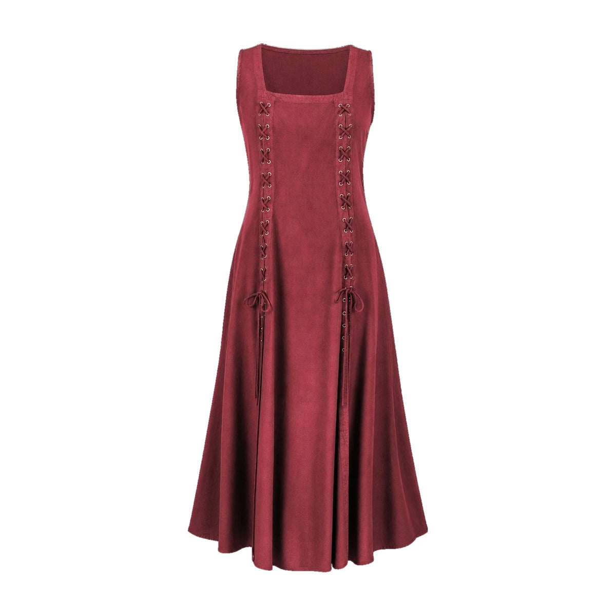 Red square-neck lace-up renaissance dress