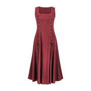 Red square-neck lace-up renaissance dress