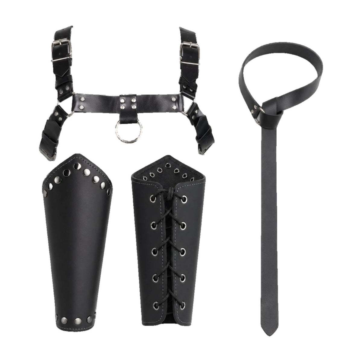 Black chest strap set with belt and bracers