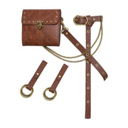 Brown studded box bag belt with ring hangers