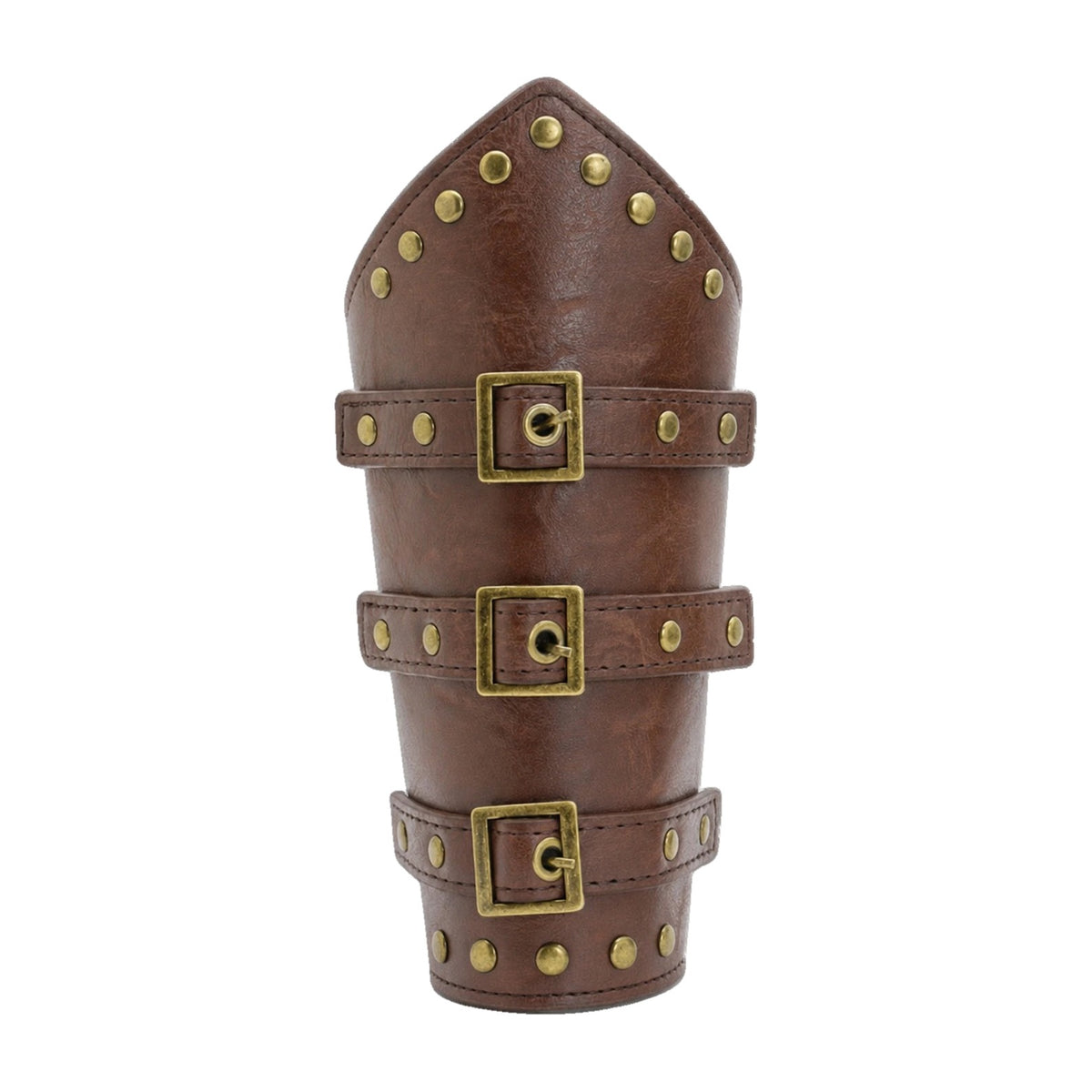 Brown studded brass-buckle Viking bracer