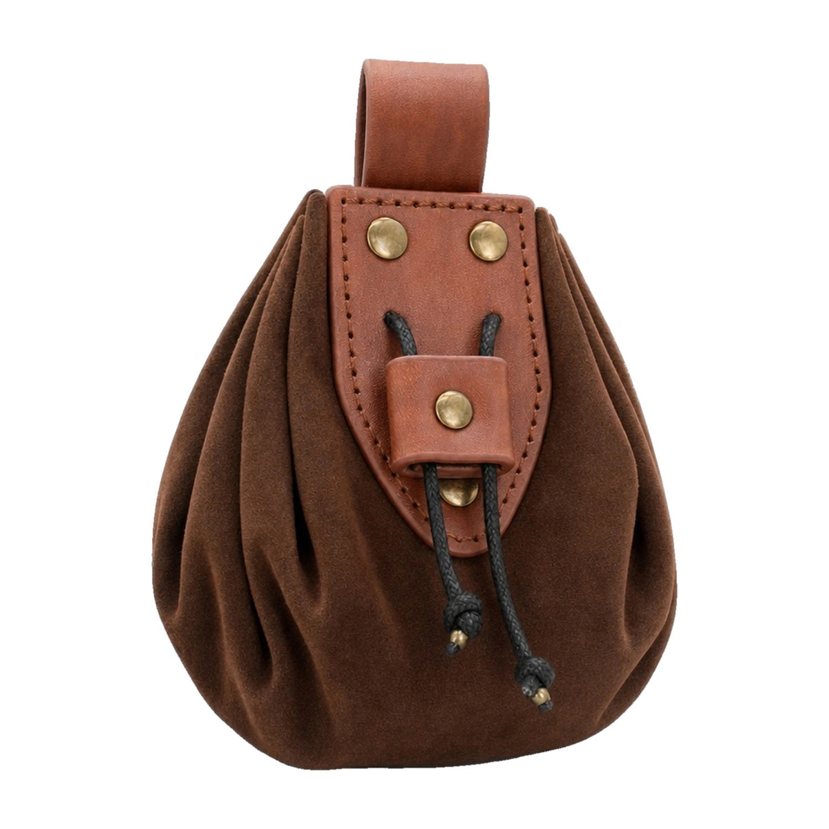 Brown studded drawstring coin pouch