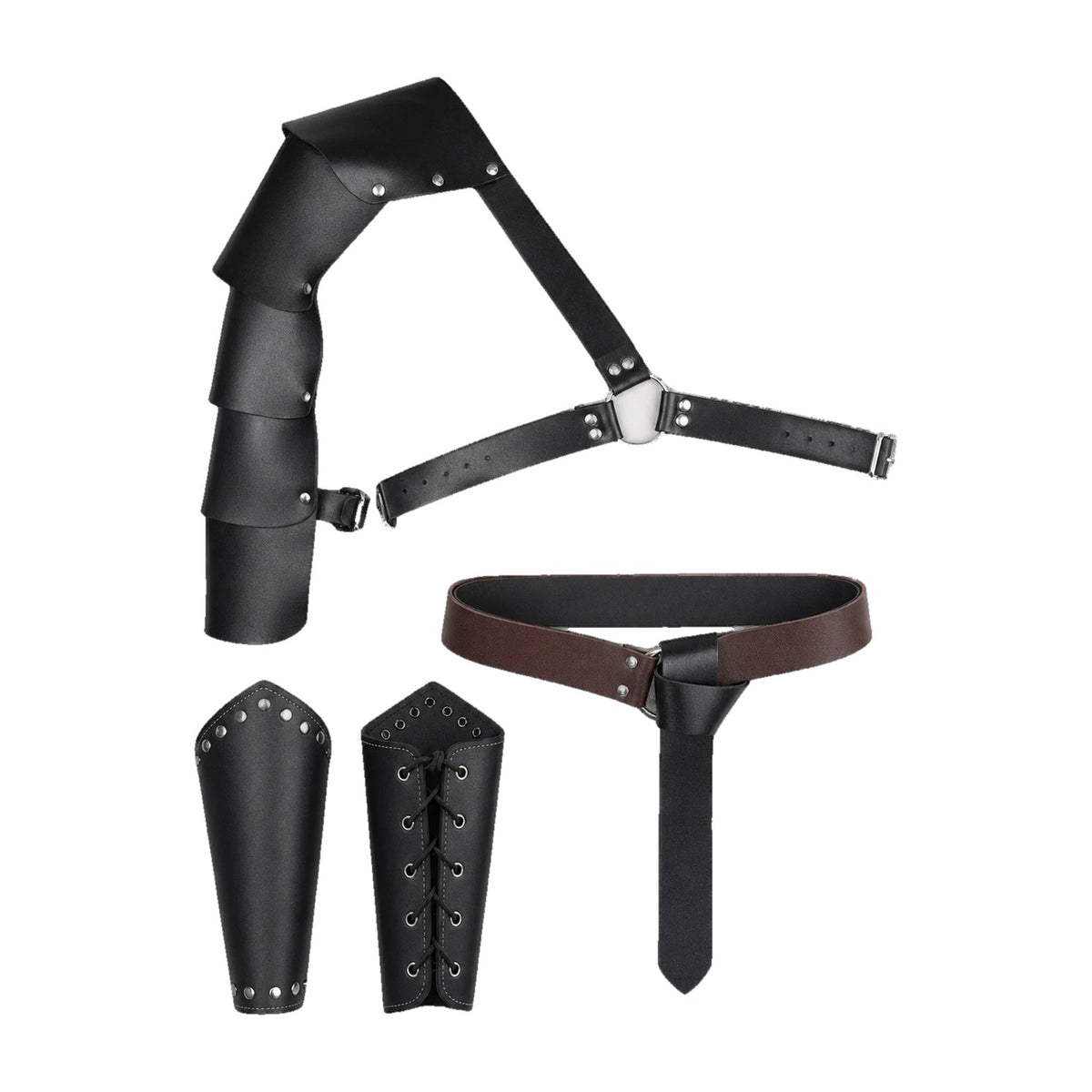 Black tall pauldron set with belt and bracers