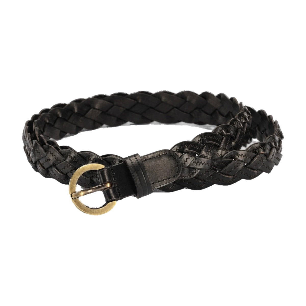 Black thin braided leather belt