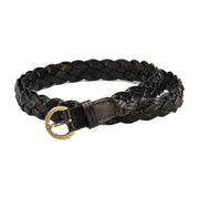 Black thin braided leather belt