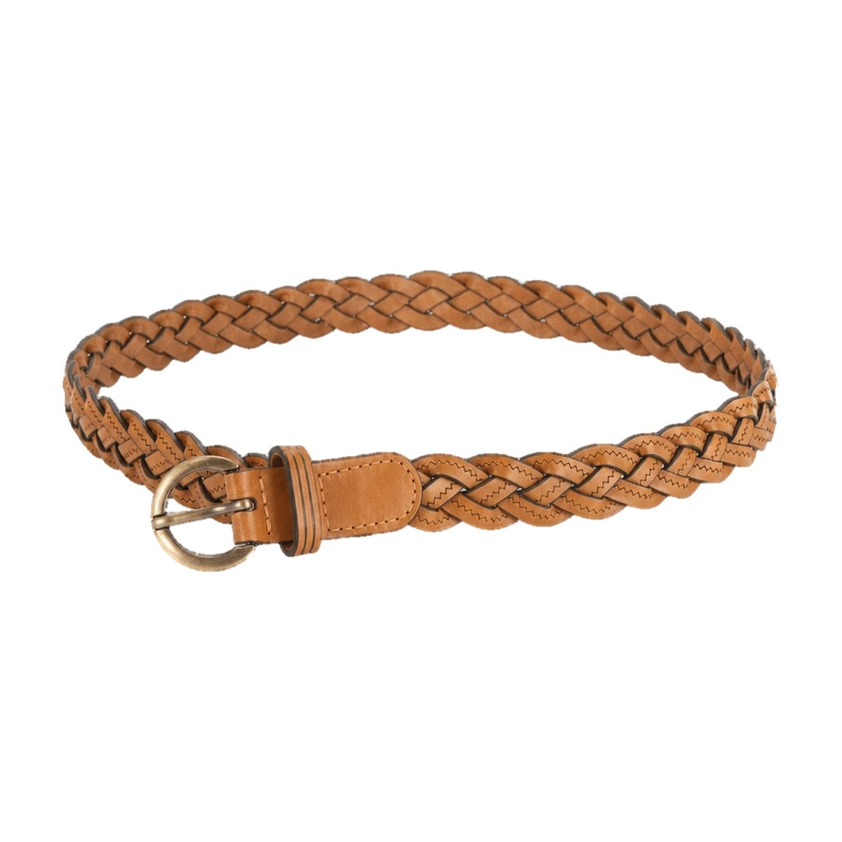 Camel thin braided leather belt