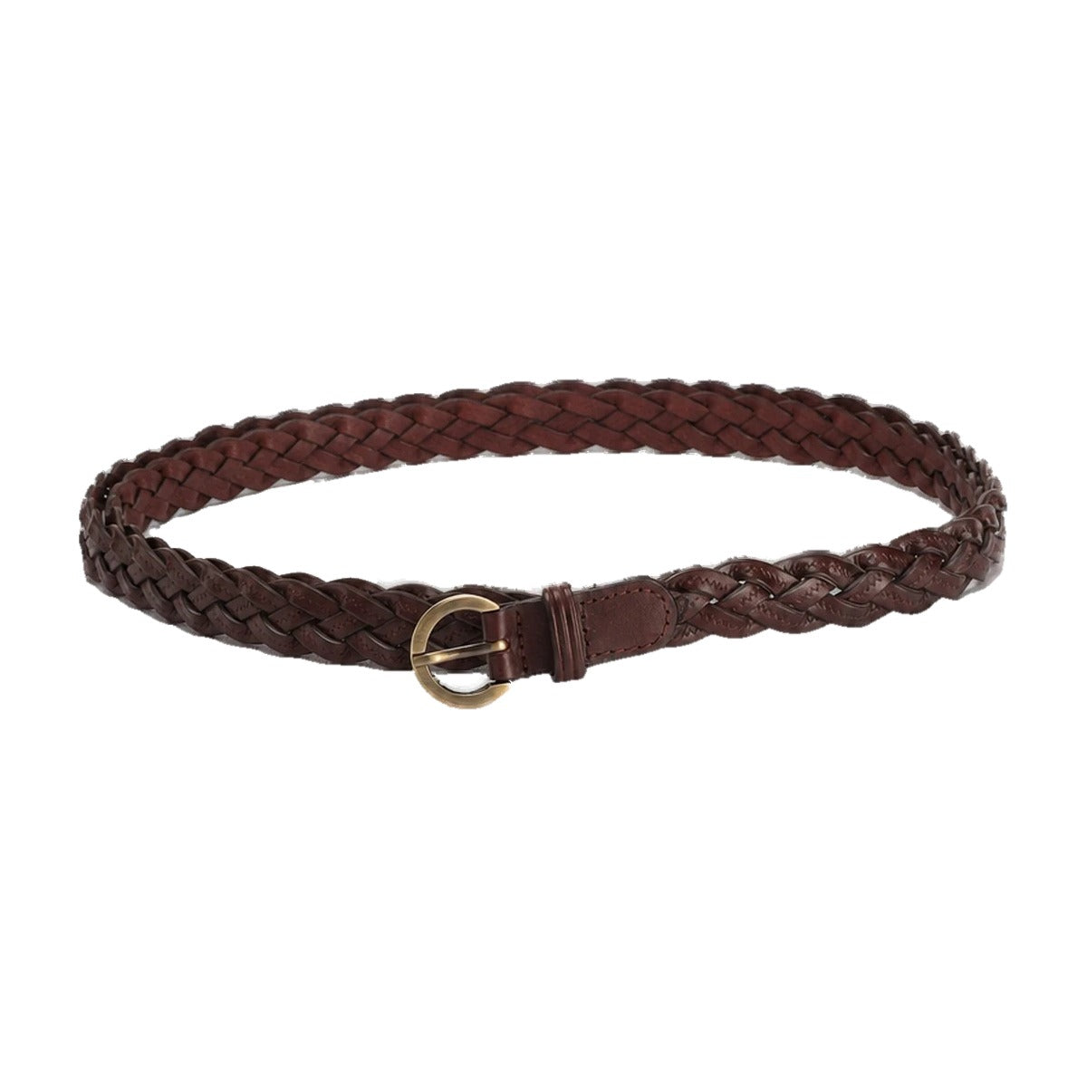 Dark coffee thin braided leather belt
