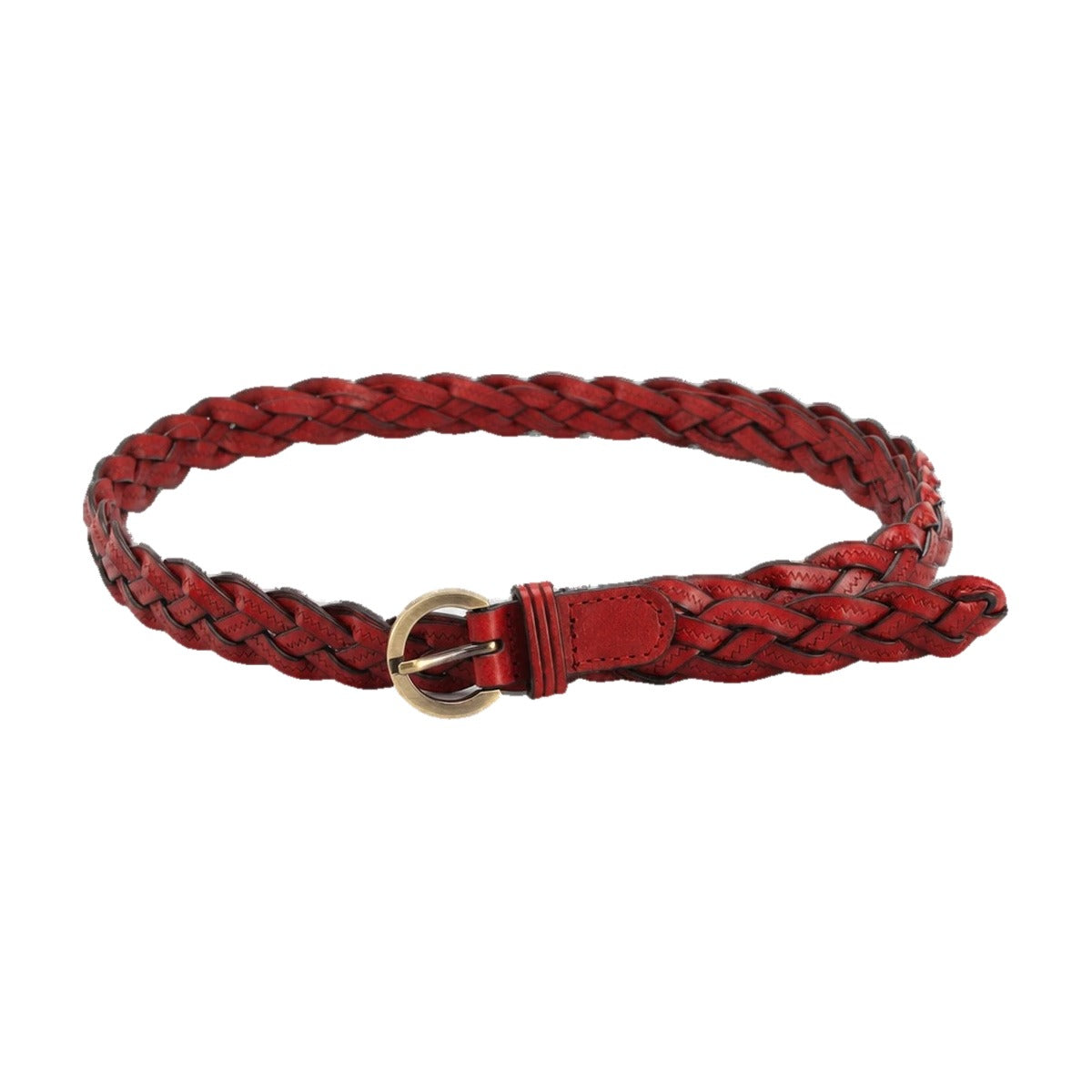 Maroon thin braided leather belt