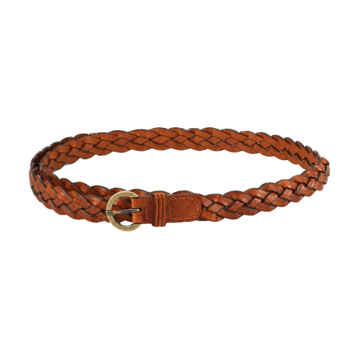 Yellow-brown thin braided leather belt