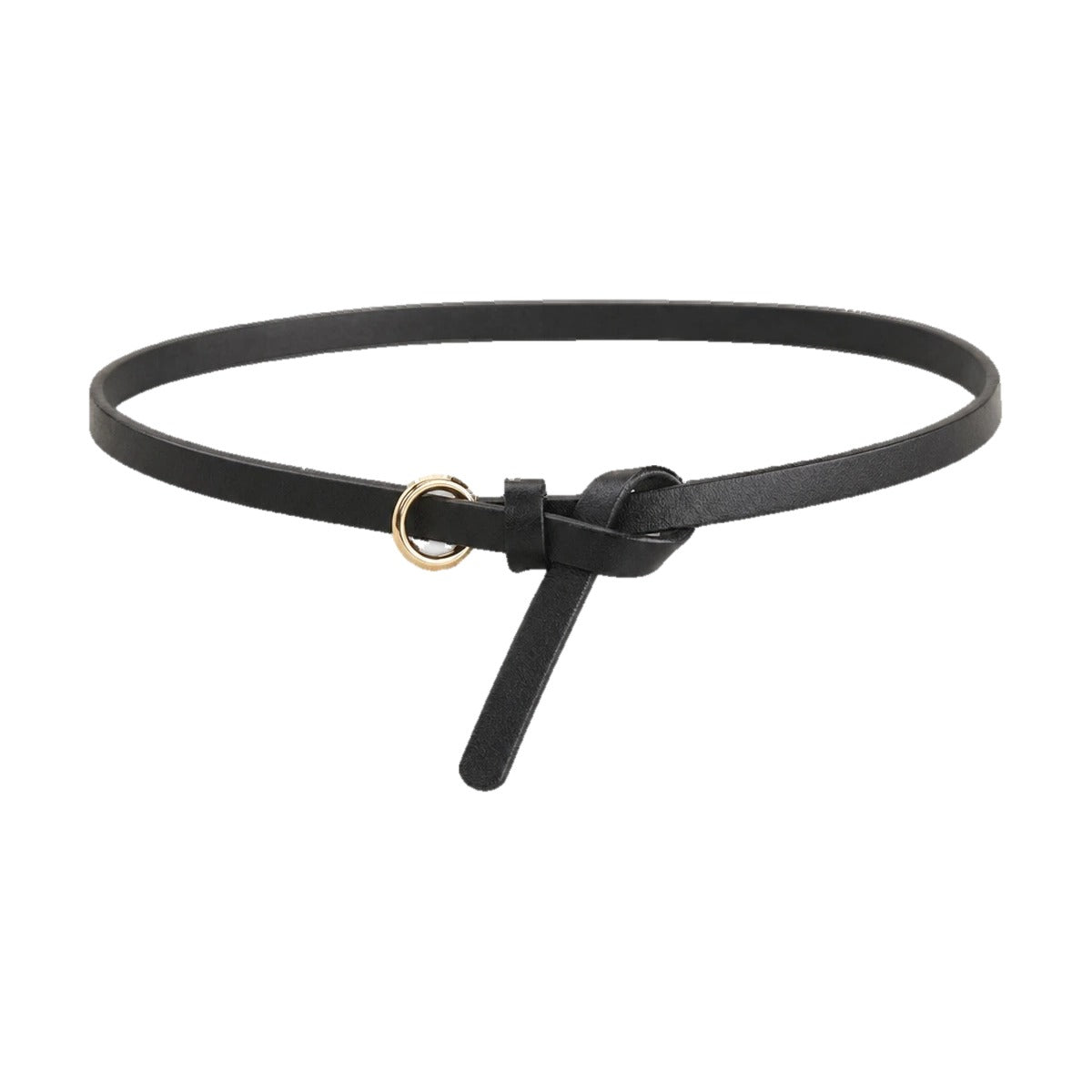 Black thin leather ring belt