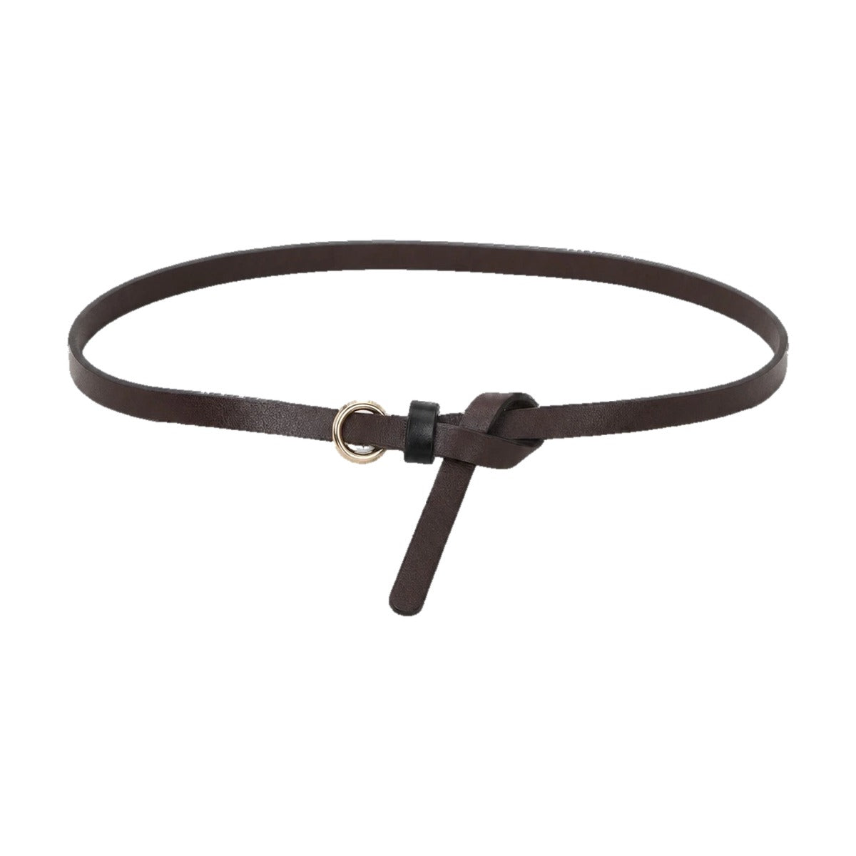 Coffee thin leather ring belt