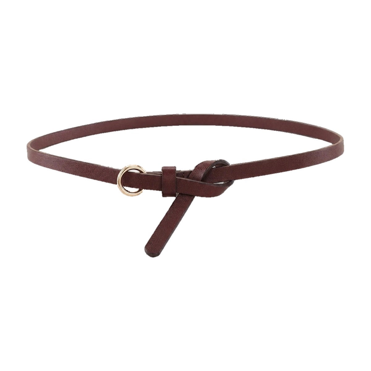 Red-brown thin leather ring belt