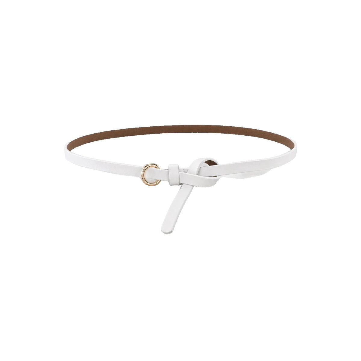 White thin leather ring belt