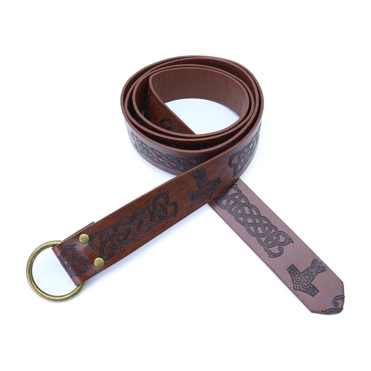 Brown Thor's hammer wide ring belt
