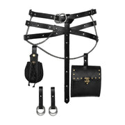 Black triple-strap belt with bag and pouch