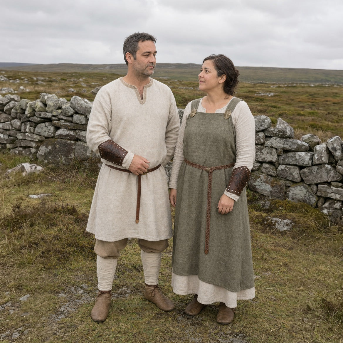 Twin dragon bracers styled with a light tunic, an apron dress and belts