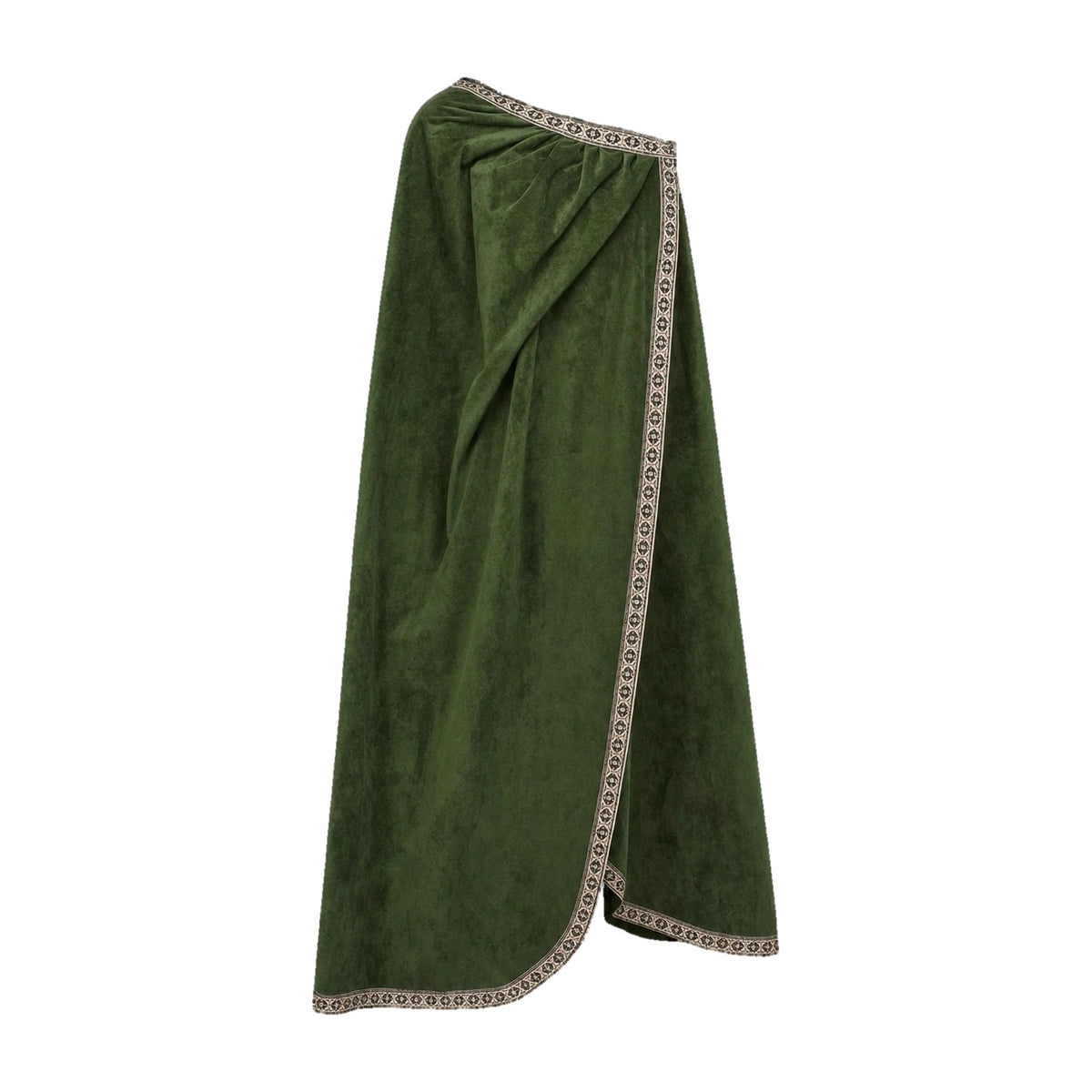 Green velvet one-shoulder cape