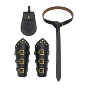 Black Viking belt, pouch and bracers set