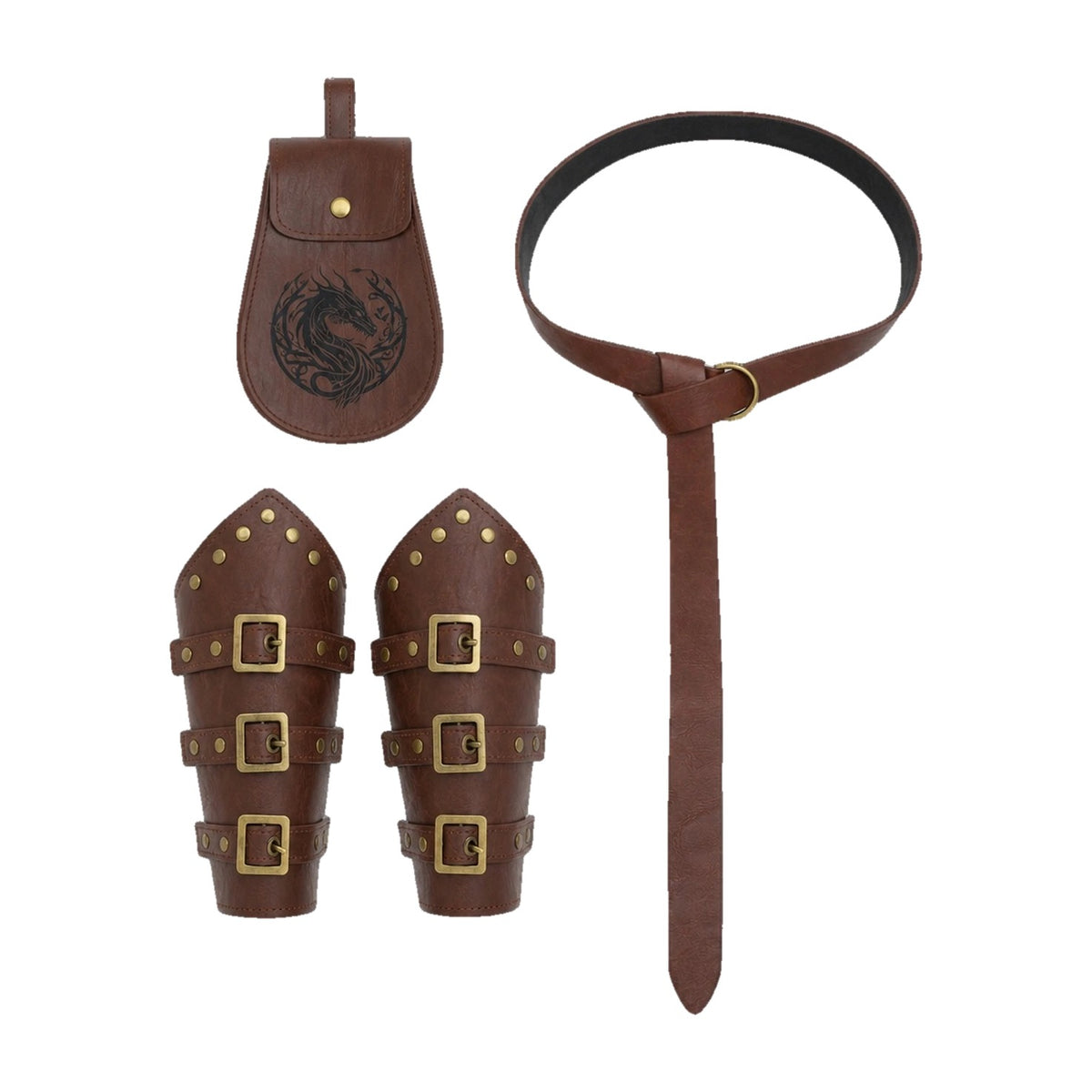 Brown Viking belt, pouch and bracers set
