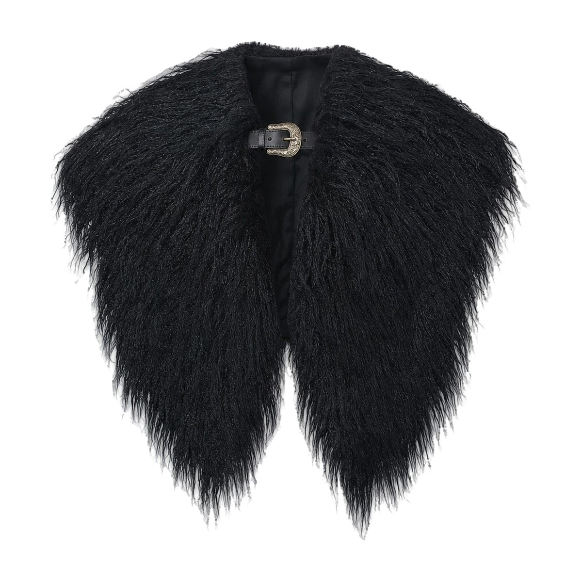 Shredded black viking faux fur shoulder cape