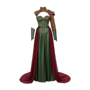 Green viking satin gown with laced bodice