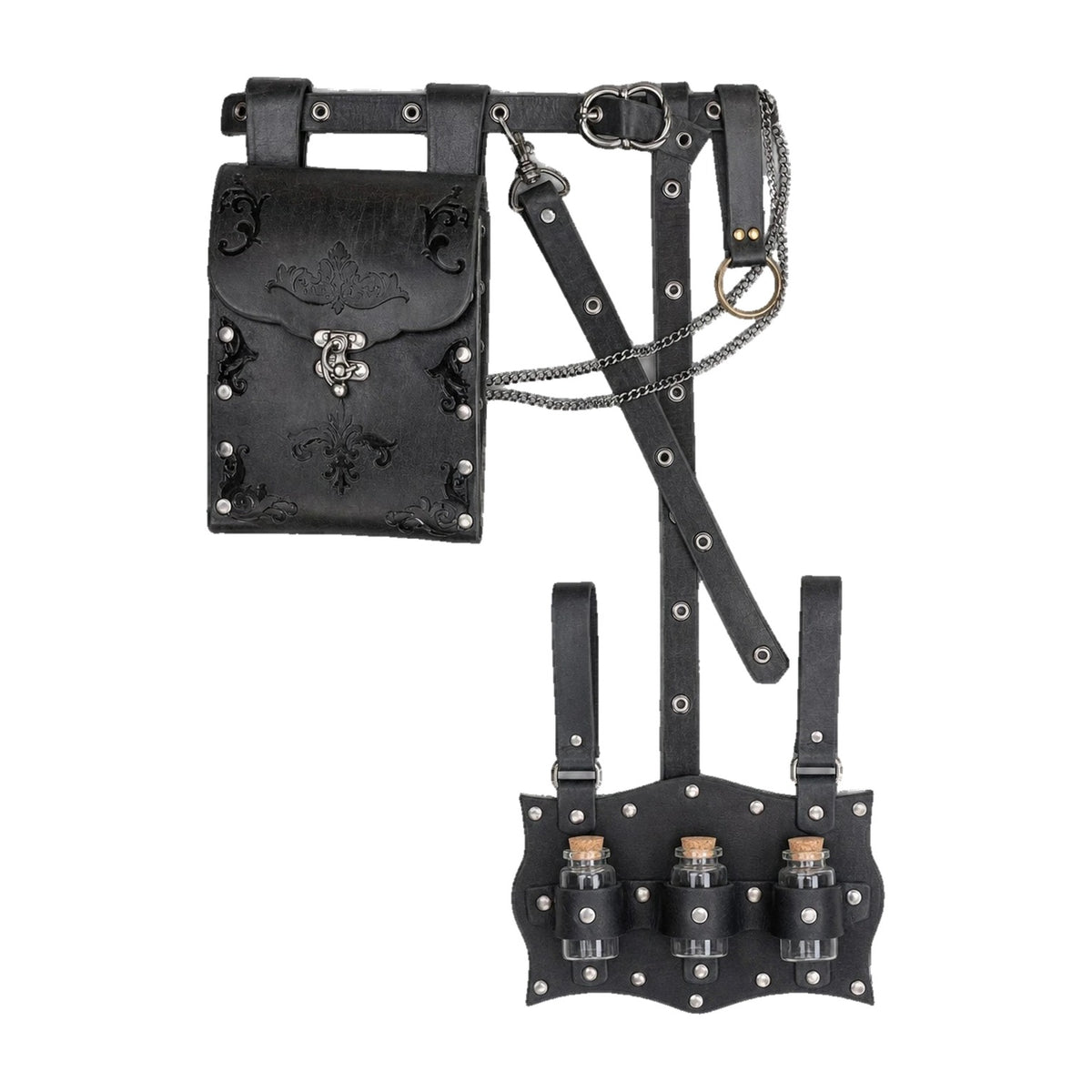 Black waist bag belt with three-vial holder