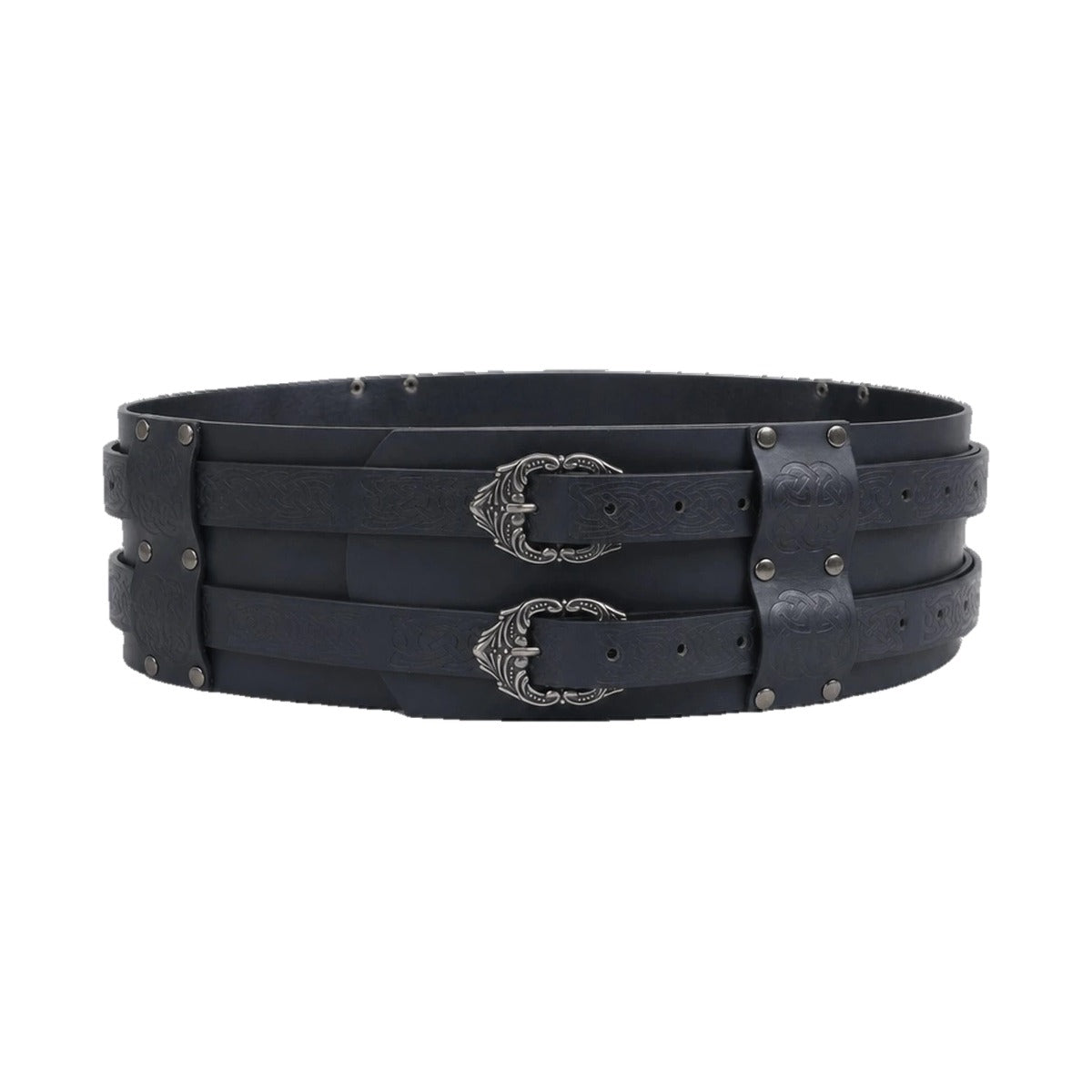 Black wide double-buckle Celtic belt