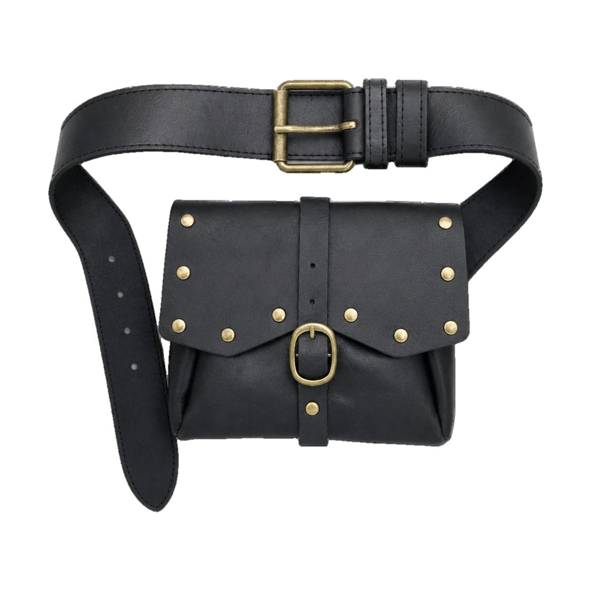 Black wide faux leather belt pouch