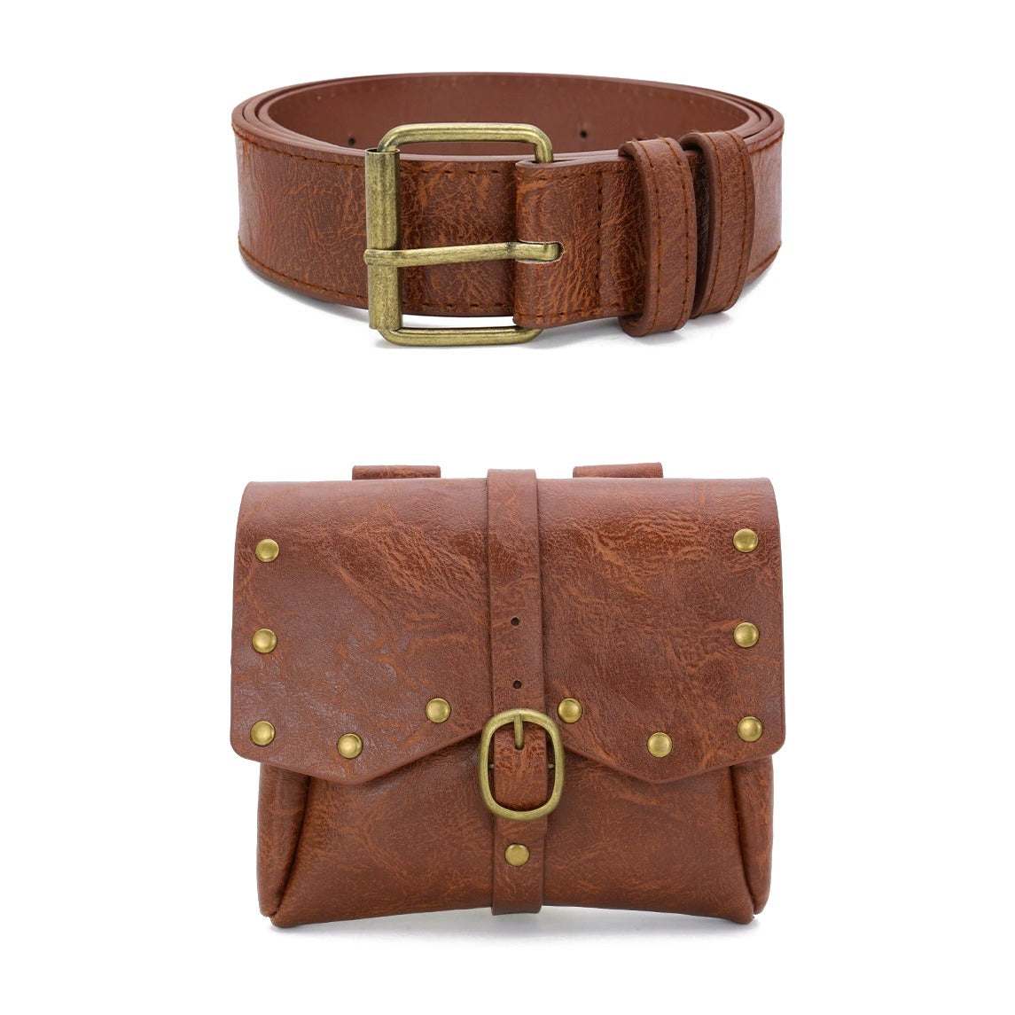 Brown wide faux leather belt pouch