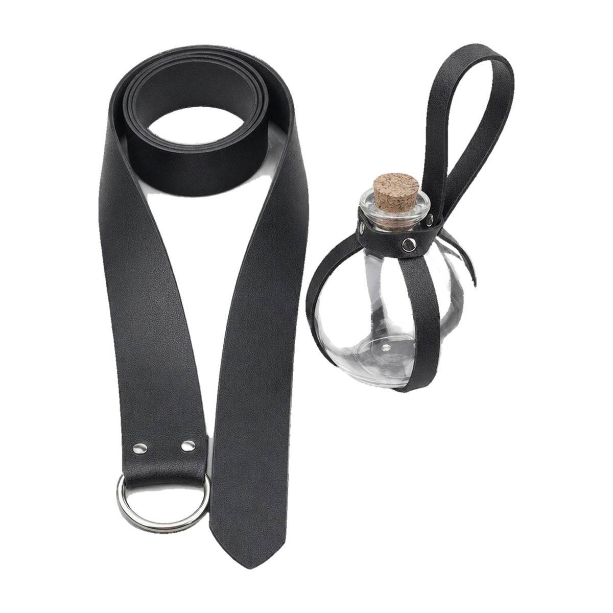 Black wide ring belt with bottle holder
