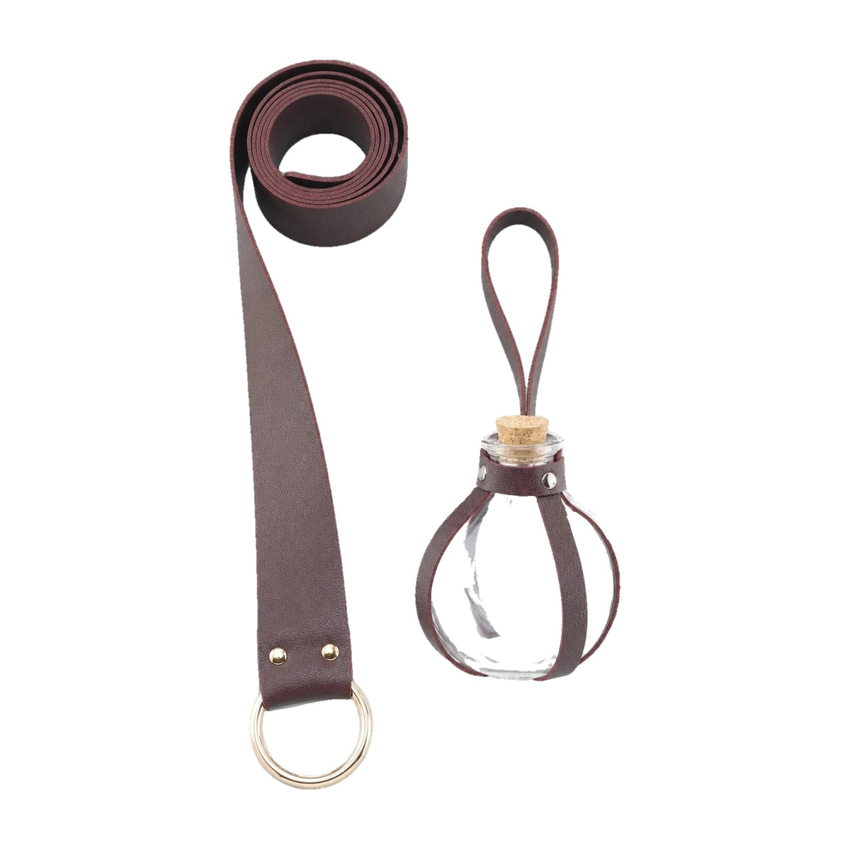 Brown wide ring belt with bottle holder