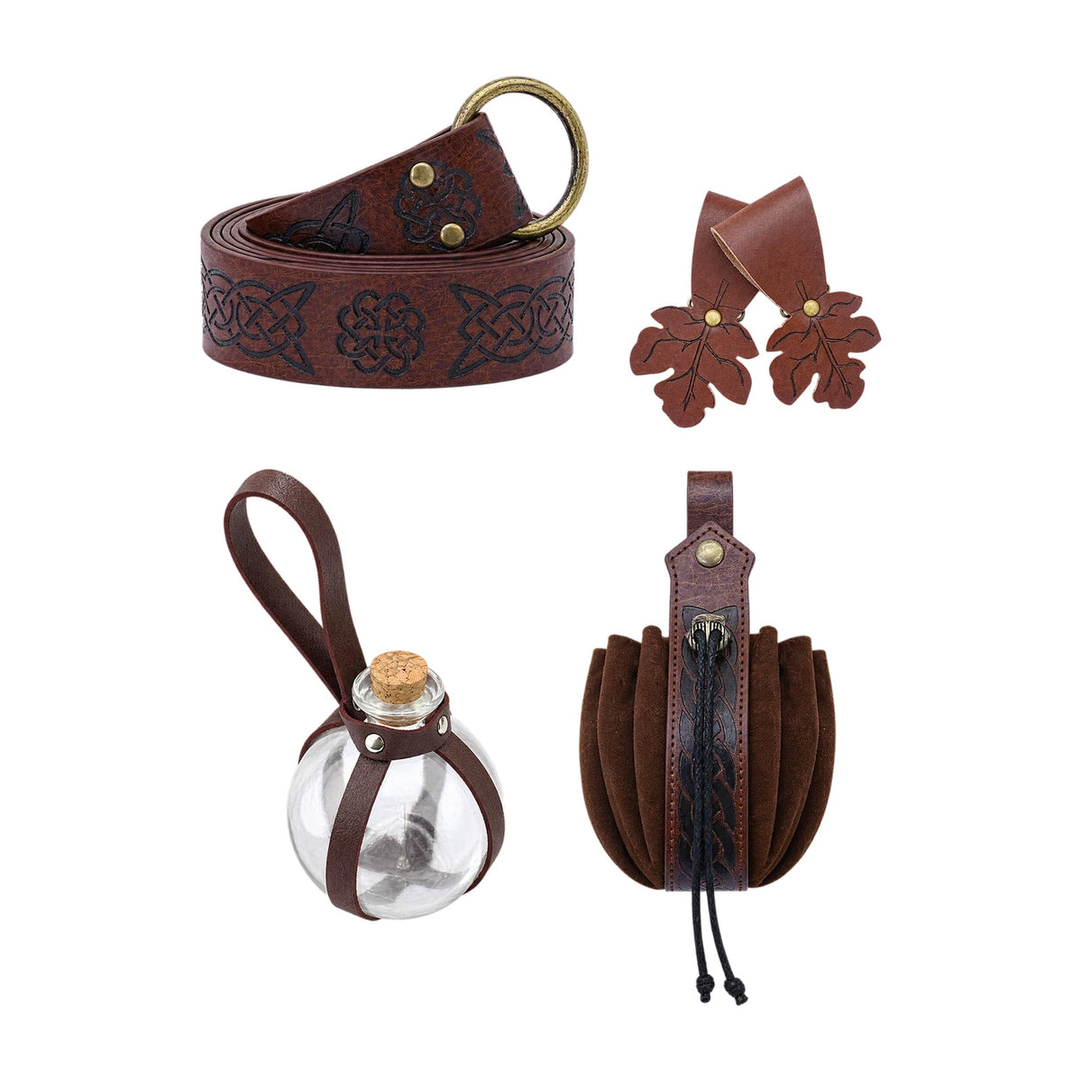 Brown wide ring belt kit with oak leaf hanger